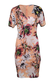 Current Boutique-Blumarine - Peach Floral Sheath Dress w/ Beaded Shoulder Sz 6