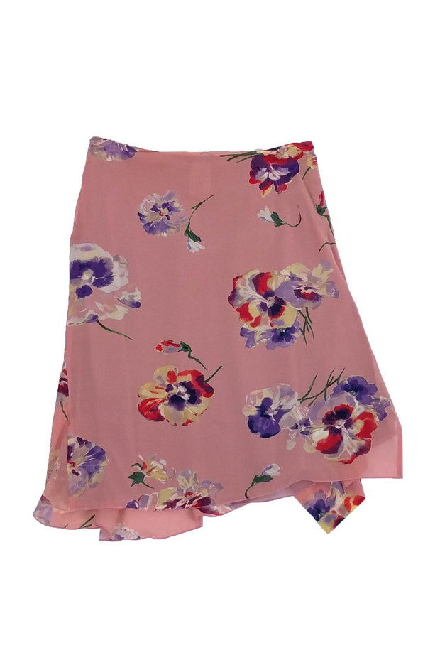 Current Boutique-Blumarine - Silk Pink Floral Skirt Sz 2