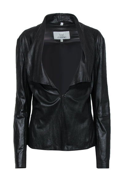 Current Boutique-Bod & Christensen - Black Leather Clasped Draped Jacket Sz 8