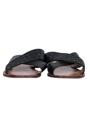 Current Boutique-Bottega Veneta - Black & Tan Woven Leather Crisscross Slide Sandals Sz 8