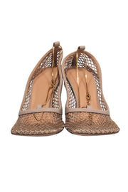 Current Boutique-Bottega Veneta - Nude Mesh Heels w/ Gold Ankle Strap Sz 7