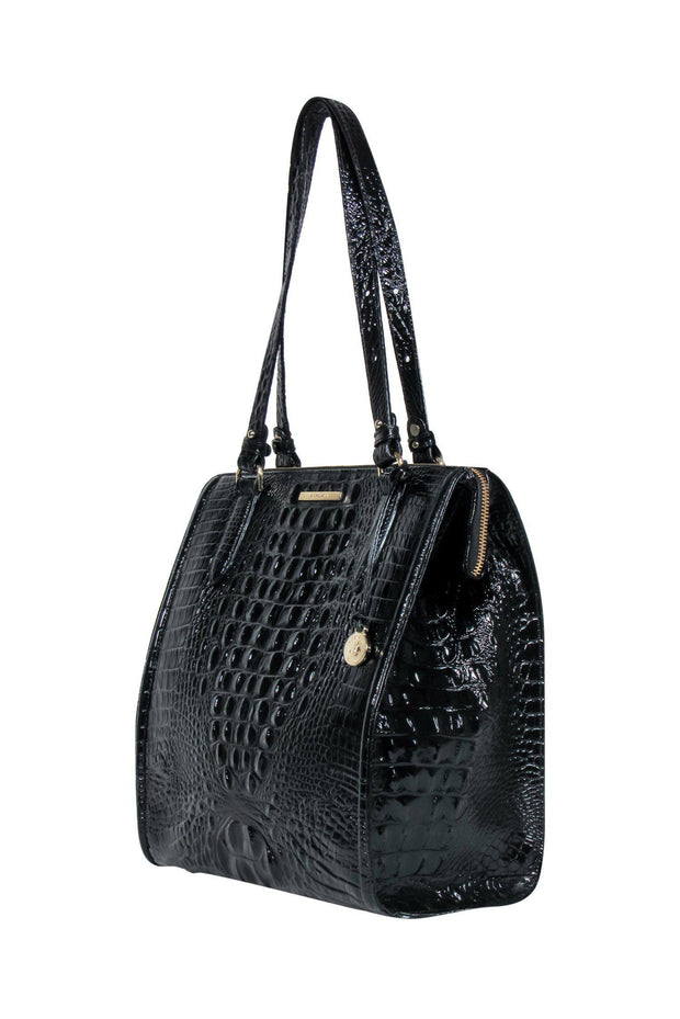 Current Boutique-Brahmin - Black Patent Leather Alligator Embossed Tote