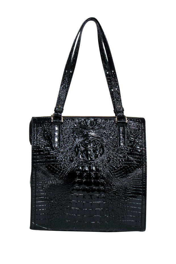 Current Boutique-Brahmin - Black Patent Leather Alligator Embossed Tote