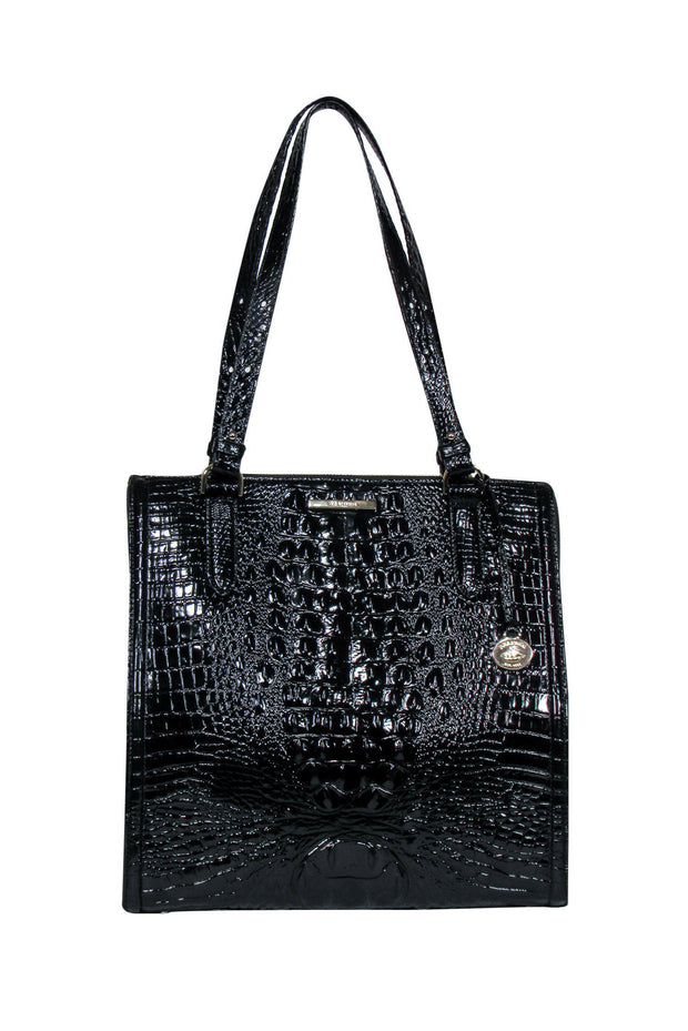 Current Boutique-Brahmin - Black Patent Leather Alligator Embossed Tote