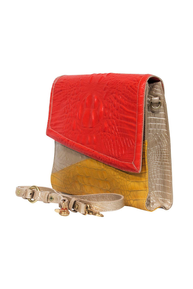 Current Boutique-Brahmin - Gold, Orange & Yellow Colorblocked Crocodile Embossed Crossbody