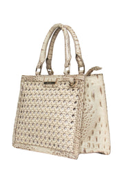 Current Boutique-Brahmin – Ivory Wicker & Crocodile Embossed Leather Satchel