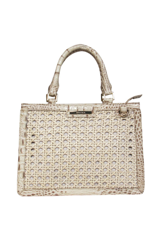 Current Boutique-Brahmin – Ivory Wicker & Crocodile Embossed Leather Satchel