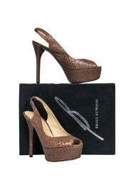 Current Boutique-Brian Atwood - Brown Snakeskin Peep Toe Platform Pumps Sz 10