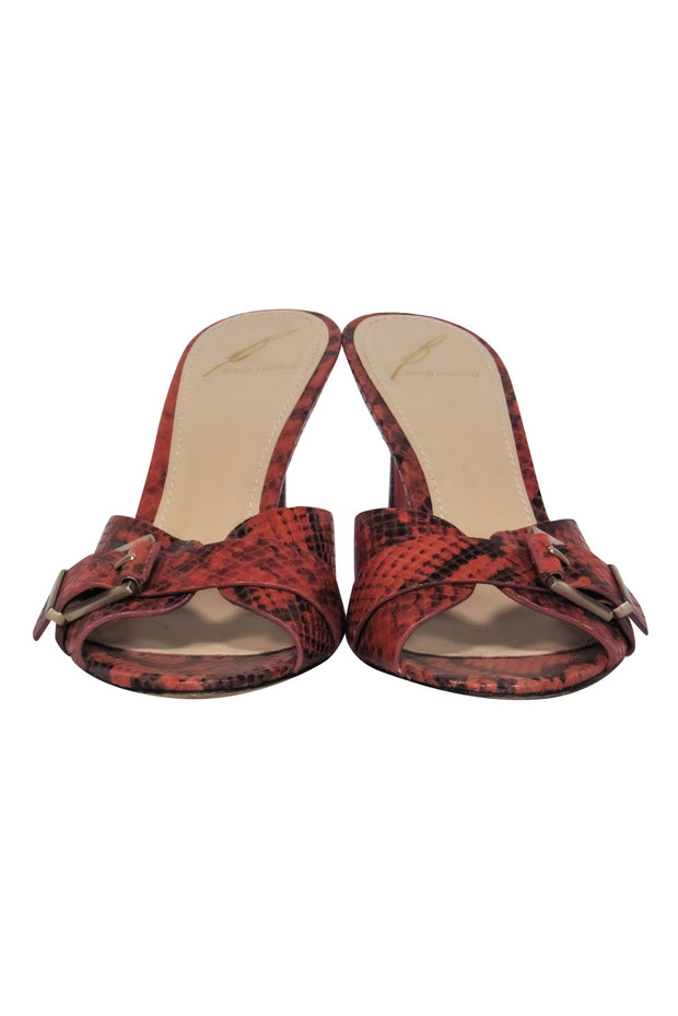 Current Boutique-Brian Atwood - Orange Snakeskin Peep Toe Pumps w/ Buckle Sz 7