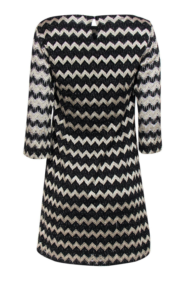 Current Boutique-Britt Ryan - Black & Gold Chevron Print Shift Dress Sz 2