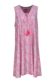 Current Boutique-Britt Ryan - Turquoise & Hot Pink Zebra Print Shift Dress w/ Tassels Sz XL