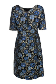 Current Boutique-Brooks Brothers - Black, Blue & Gold Floral Print Sheath Dress Sz 10