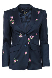 Current Boutique-Brooks Brothers - Navy Floral Embroidered Button-Up Wool Blend Blazer Sz 4P