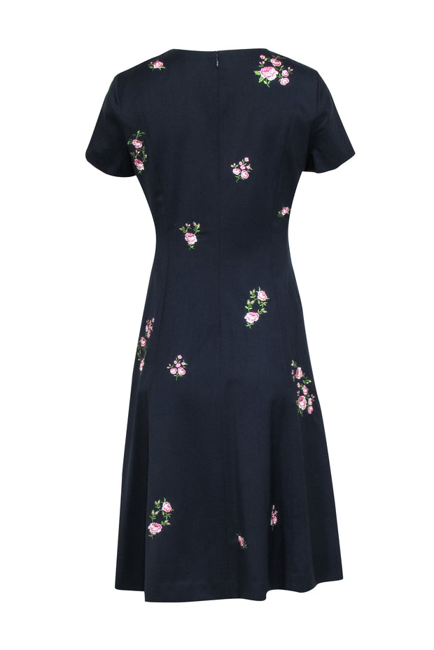 Current Boutique-Brooks Brothers - Navy Wool Dress w/ Embroidered Roses Sz 8P