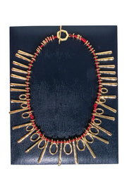 Current Boutique-Brooks Brothers - Red & Gold Threaded Statement Necklace