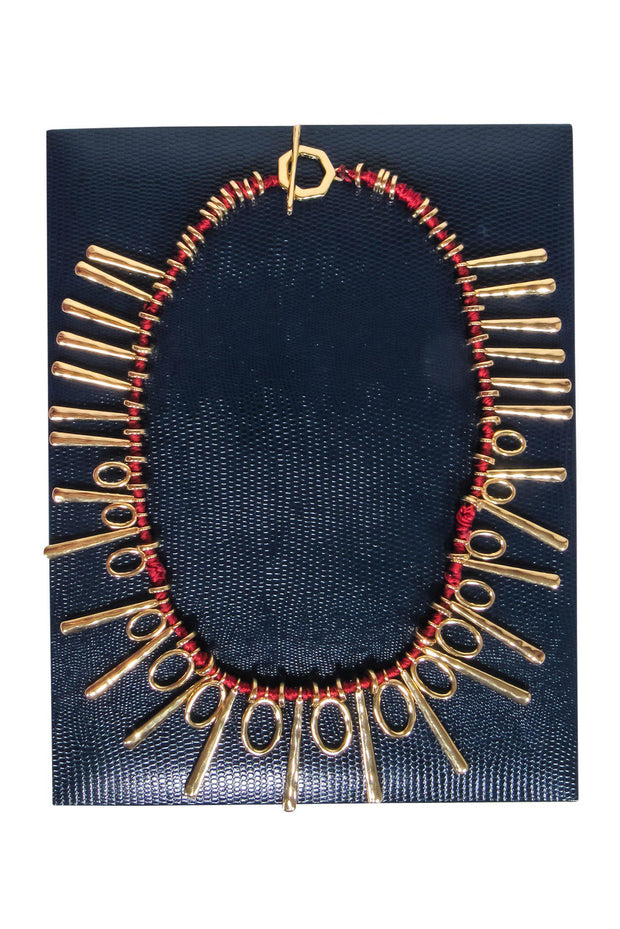 Current Boutique-Brooks Brothers - Red & Gold Threaded Statement Necklace