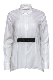 Current Boutique-Brunello Cucinelli - White Collared Blouse w/ Beaded Belt Sz L