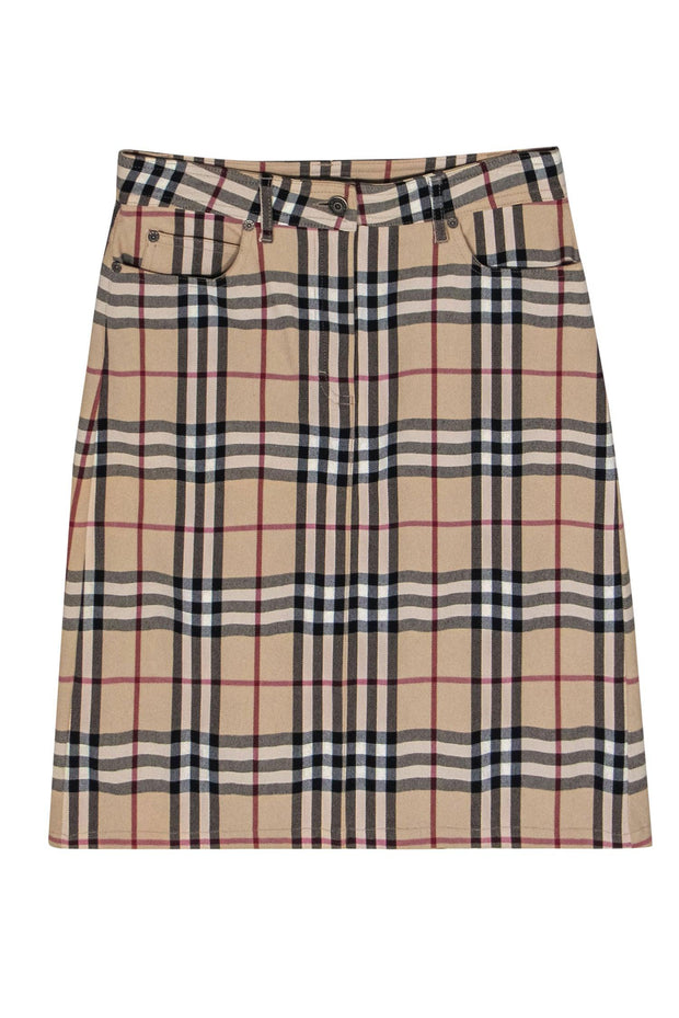 Current Boutique-Burberry - Beige Tartan Print Pencil Skirt Sz 2