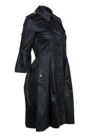 Current Boutique-Burberry - Black Button-Up Bell Sleeve Trench Coat Sz 2