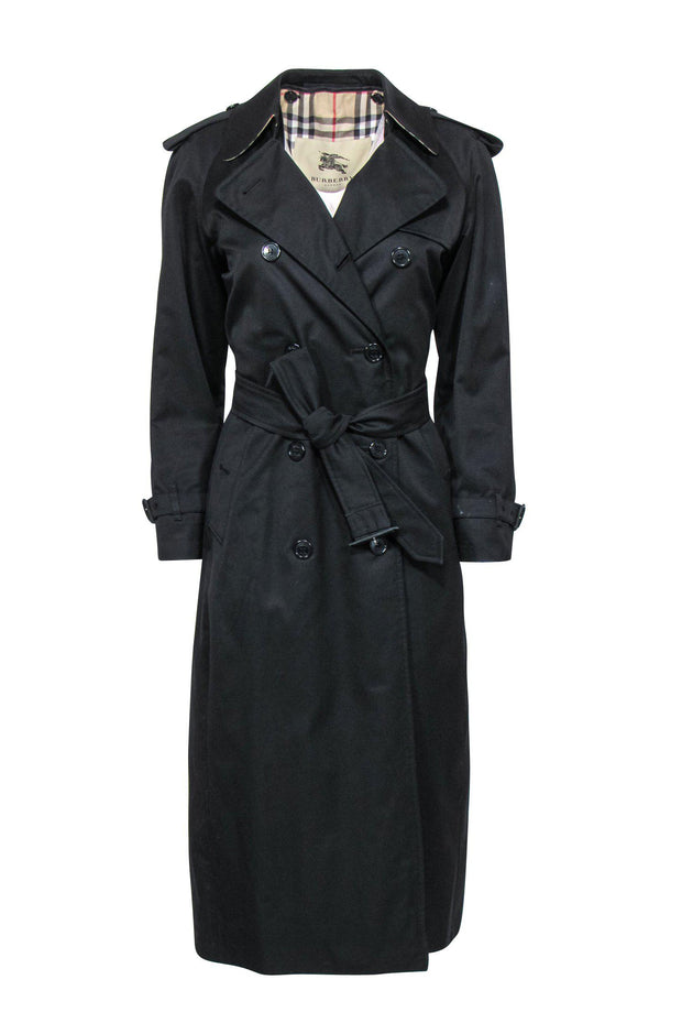 Current Boutique-Burberry - Black Double Breasted Belted Longline Trench Coat w/ Removable Lining Sz 4