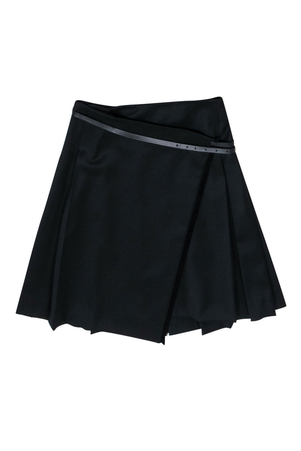 Current Boutique-Burberry - Black Pleated Mini Wrap Wool Skirt w/ Belt Sz 8