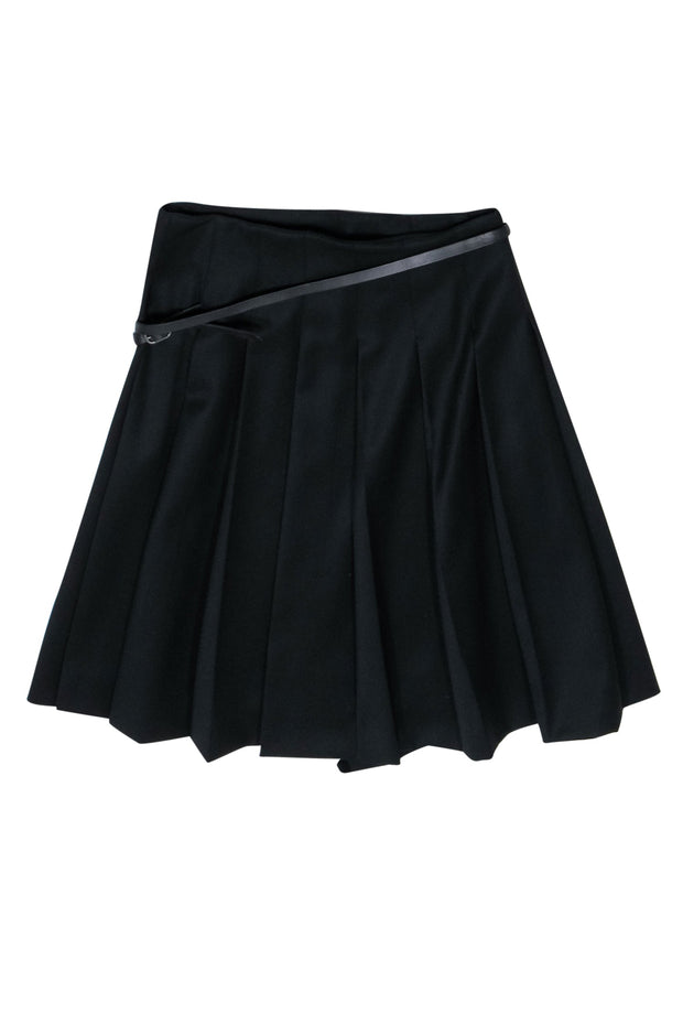 Current Boutique-Burberry - Black Pleated Mini Wrap Wool Skirt w/ Belt Sz 8