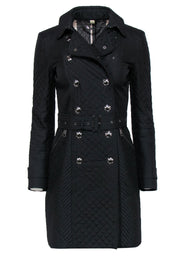 Current Boutique-Burberry - Black Quilted Double Breasted Trench Coat w/ Belt Sz 2