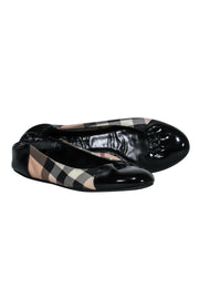 Current Boutique-Burberry - Black, Tan, Red, & White Tartan Ballet Flat w/ Patent Leather Details Sz 10