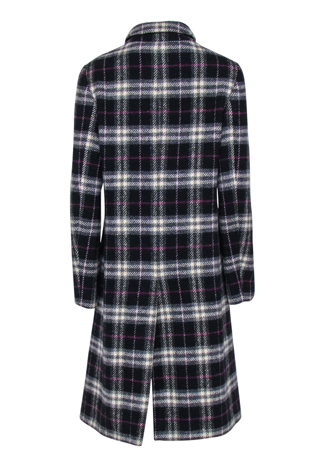 Current Boutique-Burberry - Black, White & Purple Button-Up Longline Wool Coat Sz 14