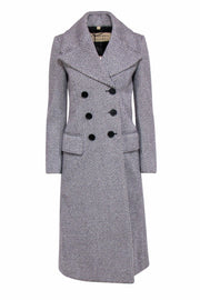 Current Boutique-Burberry - Black & White Wool Blend Double Breasted Herringbone Long Coat Sz 2