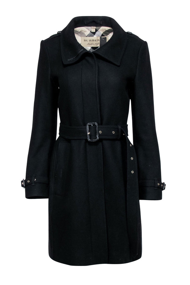 Current Boutique-Burberry - Black Wool Blend Belted Coat Sz 8