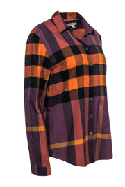 Current Boutique-Burberry Brit - Dark Purple, Orange & Black Plaid Button-Up Flannel Sz L