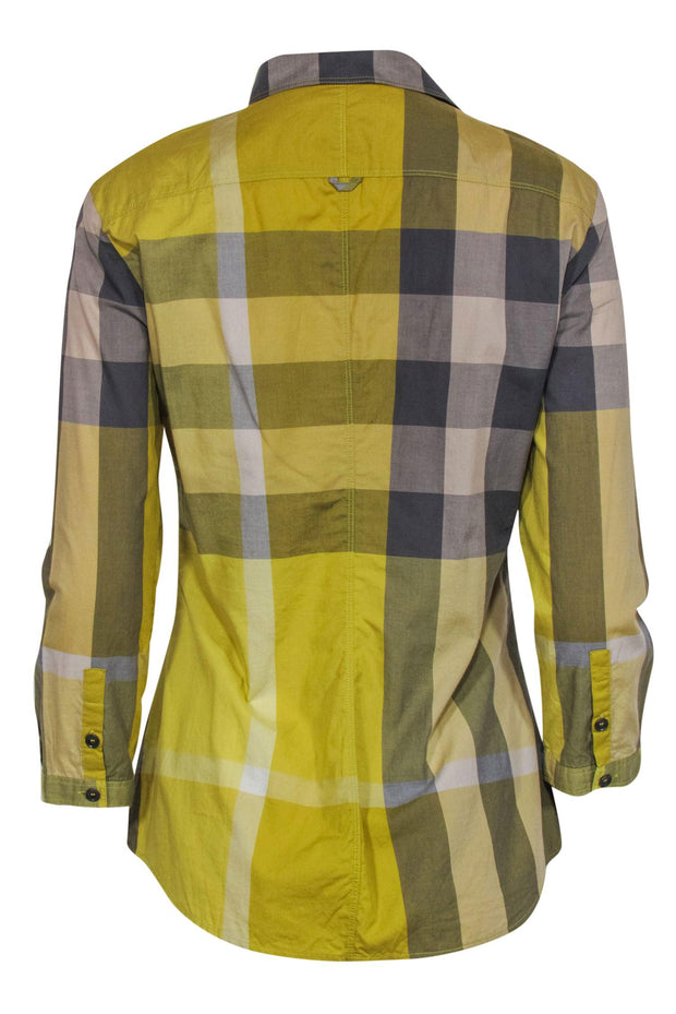 Current Boutique-Burberry Brit - Yellow & Grey Signature Plaid Cotton Button-Up Sz S