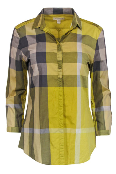 Current Boutique-Burberry Brit - Yellow & Grey Signature Plaid Cotton Button-Up Sz S