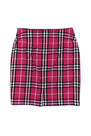 Current Boutique-Burberry London - Magenta, Black & White Plaid Pencil Skirt Sz 6