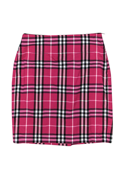 Current Boutique-Burberry London - Magenta, Black & White Plaid Pencil Skirt Sz 6