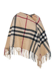 Current Boutique-Burberry - Tan Tartan Plaid Fringe Poncho Sz M