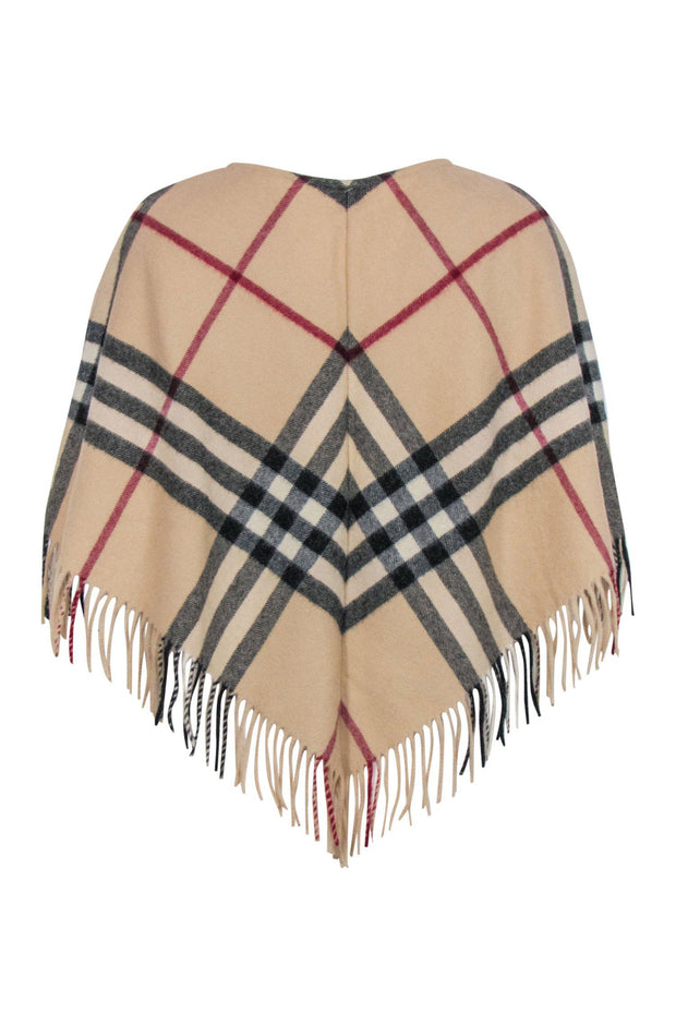 Current Boutique-Burberry - Tan Tartan Plaid Fringe Poncho Sz M