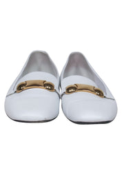 Current Boutique-Burberry - White Leather Loafers w/ Gold Buckle Sz 8