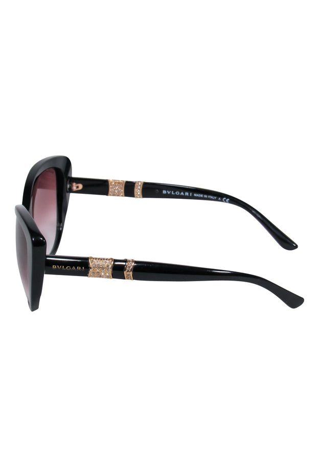 Current Boutique-Bvlgari - Black Cat Eye Sunglasses w/ Jeweled Embellishments