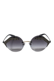 Current Boutique-Bvlgari - Black Round Sunglasses w/ Geometric Print Trim