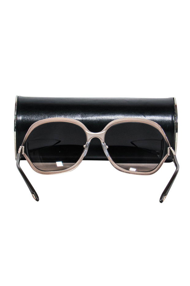 Current Boutique-Bvlgari - Light Gold Metallic Oversized Sunglasses w/ Rhinestones