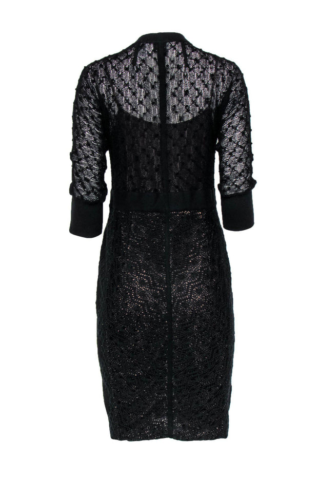 Current Boutique-Byron Lars - Black Lace & Knit Quarter Sleeve Button-Up Sheath Dress Sz 6