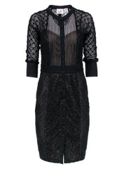 Current Boutique-Byron Lars - Black Lace & Knit Quarter Sleeve Button-Up Sheath Dress Sz 6