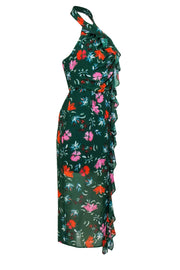 Current Boutique-C/MEO Collective - Emerald Green Floral "Elude" Ruffled Halter Dress Sz S