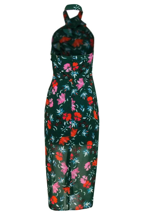 Current Boutique-C/MEO Collective - Emerald Green Floral "Elude" Ruffled Halter Dress Sz S