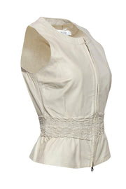 Current Boutique-Cache - Beige Leather Fitted Zip-Up Vest Sz 2