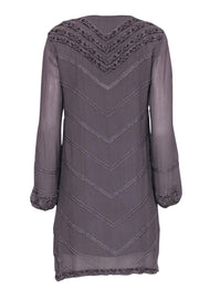 Current Boutique-Calypso - Gray Crinkled Silk Shift Dress w/ Beading Sz M