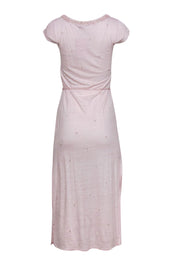 Current Boutique-Calypso - Light Pink Embroidered & Sequin Belted Linen "Dimitra" Maxi Dress Sz XS