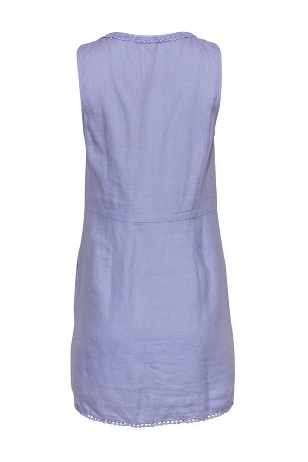 Current Boutique-Calypso - Lilac Sleeveless Linen Sheath Dress w/ Embroidered Trim Sz S